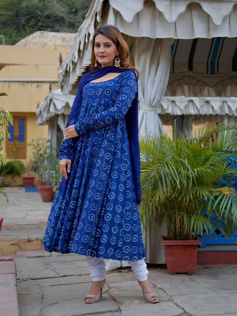 Indigo Batik Cotton Anarkali Set