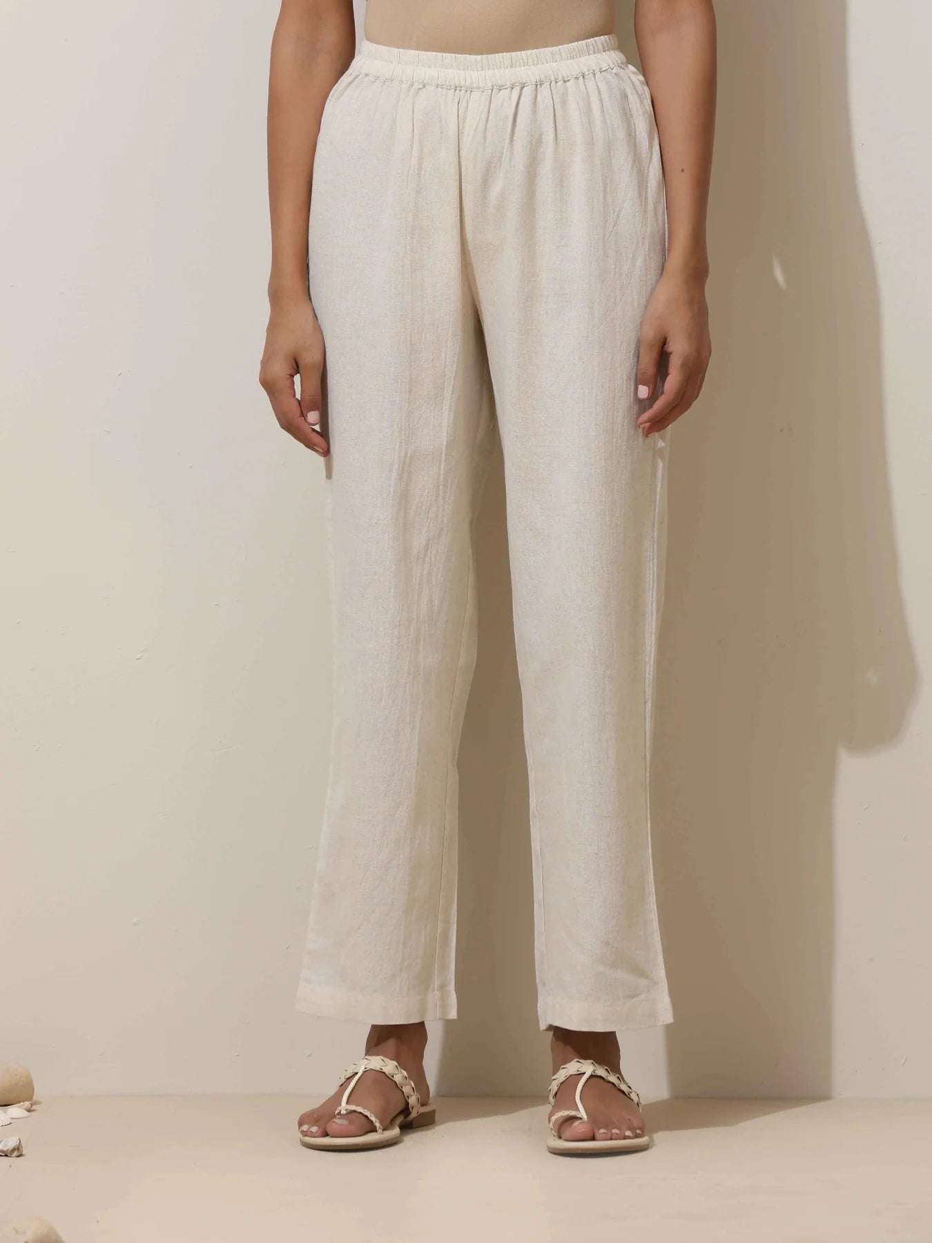 Off-White Cotton Linen Angrakha Kurta Pant Set