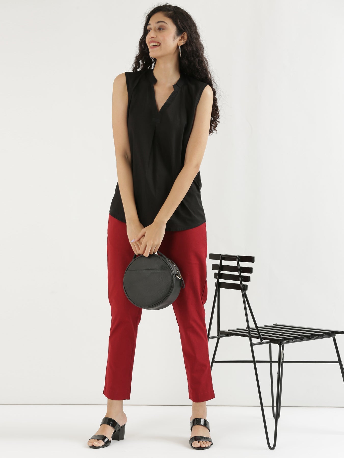 Vedora Elegance: Maroon Cotton Pants for Timeless Style