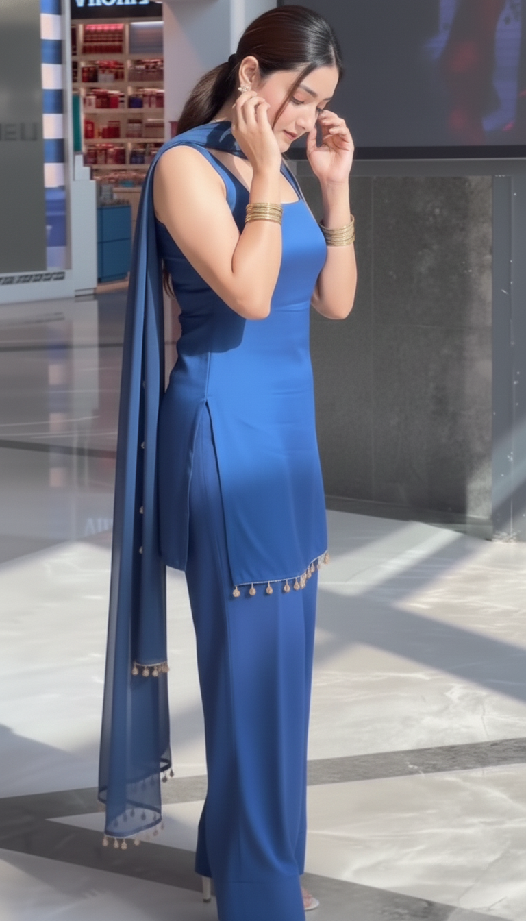 "Indraneela" - Royal Blue Modal Silk Blend Festive Suit Set