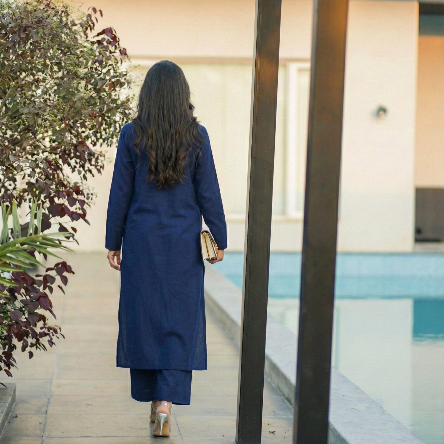 "Neelam" - Navy Blue Solid Rayon Button-Down Kurta Set