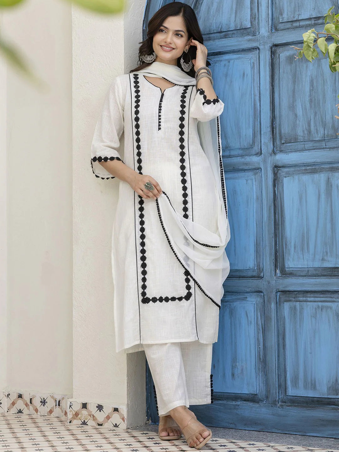"Imaan" - Pristine Off-White Cotton Slub Straight Kurta & Pants Set with Subtle Detailing