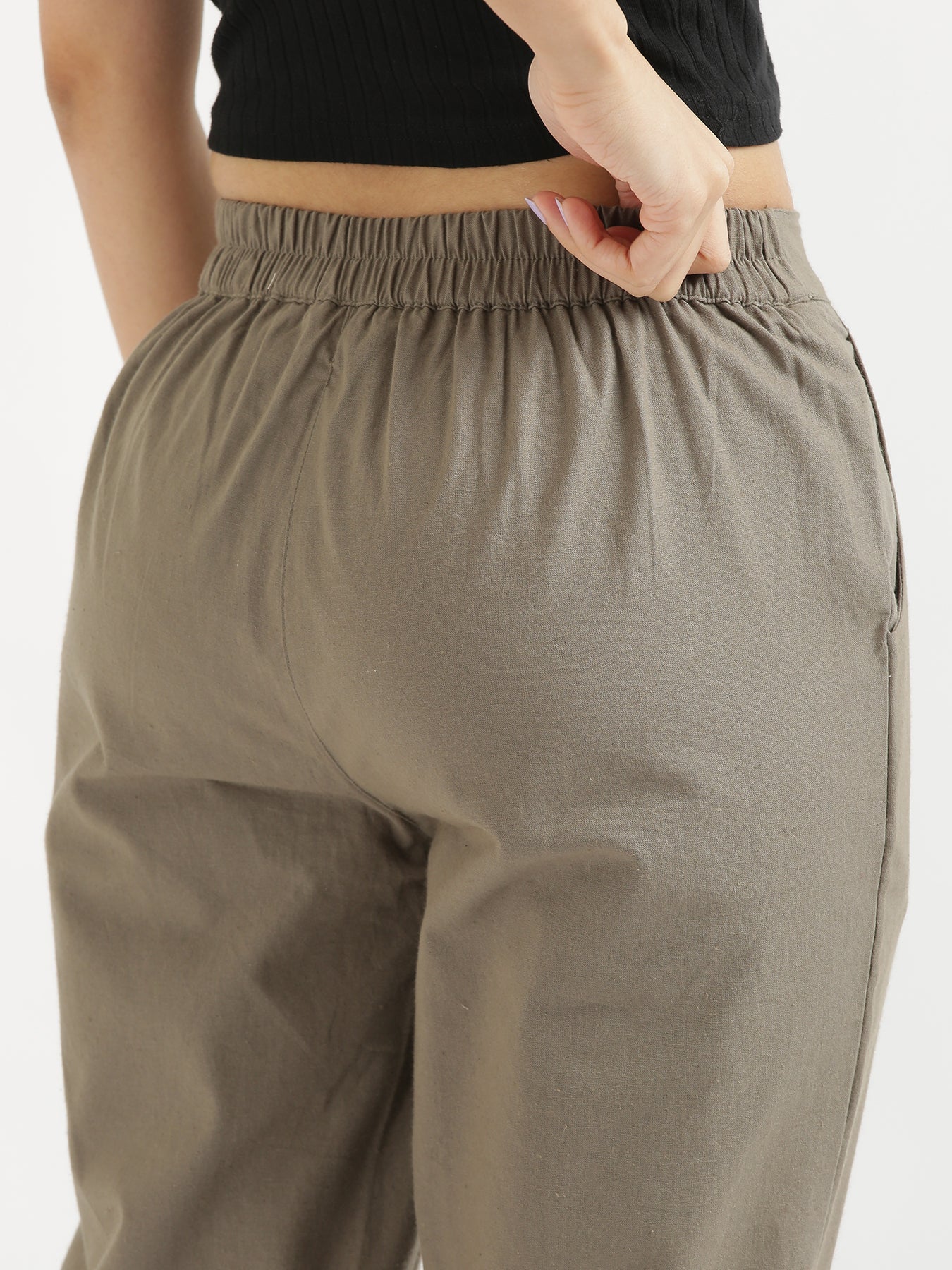 Vedora Flex: Grey Cotton Pants with Elastic Waistband