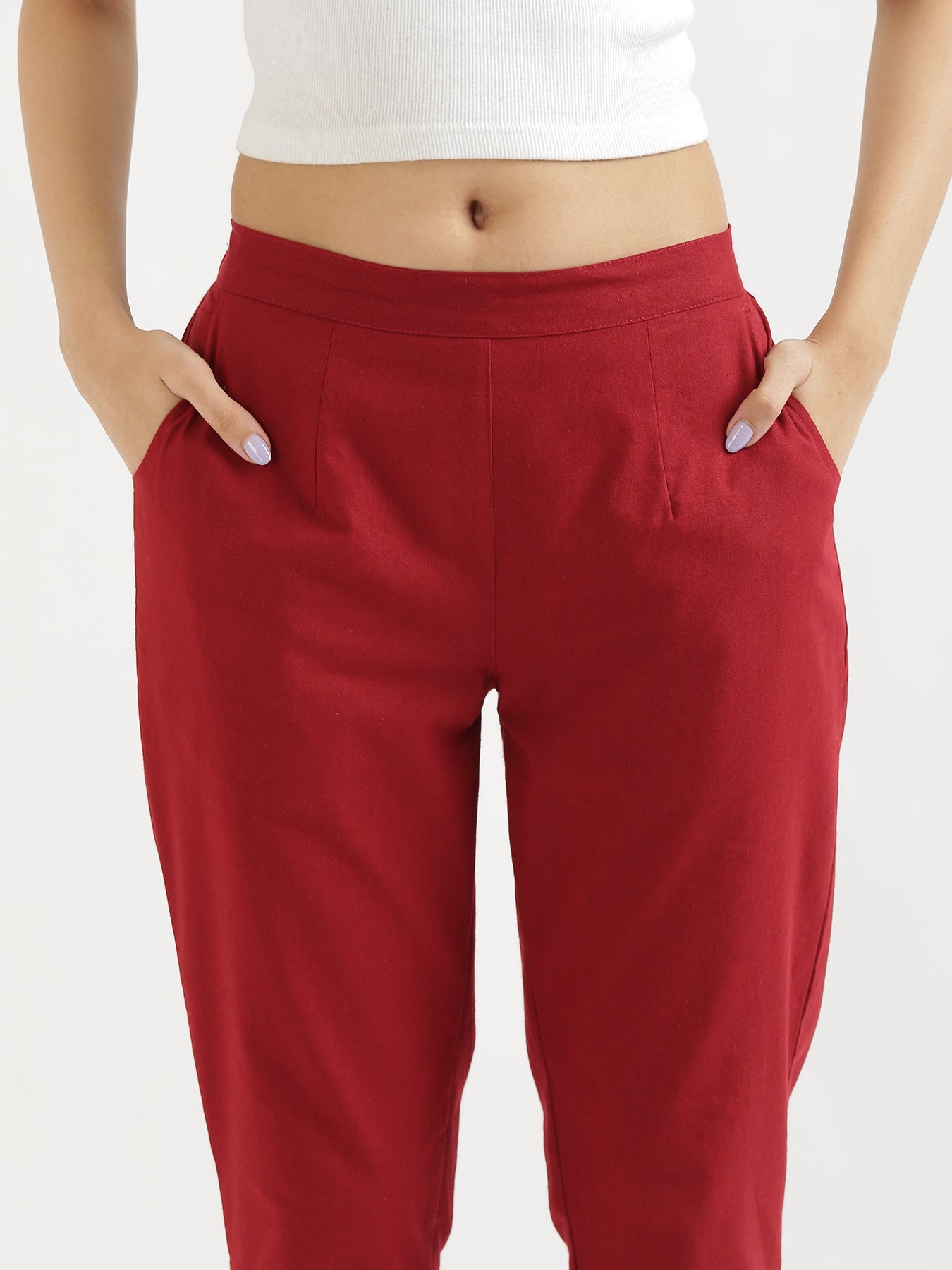 Vedora Elegance: Maroon Cotton Pants for Timeless Style