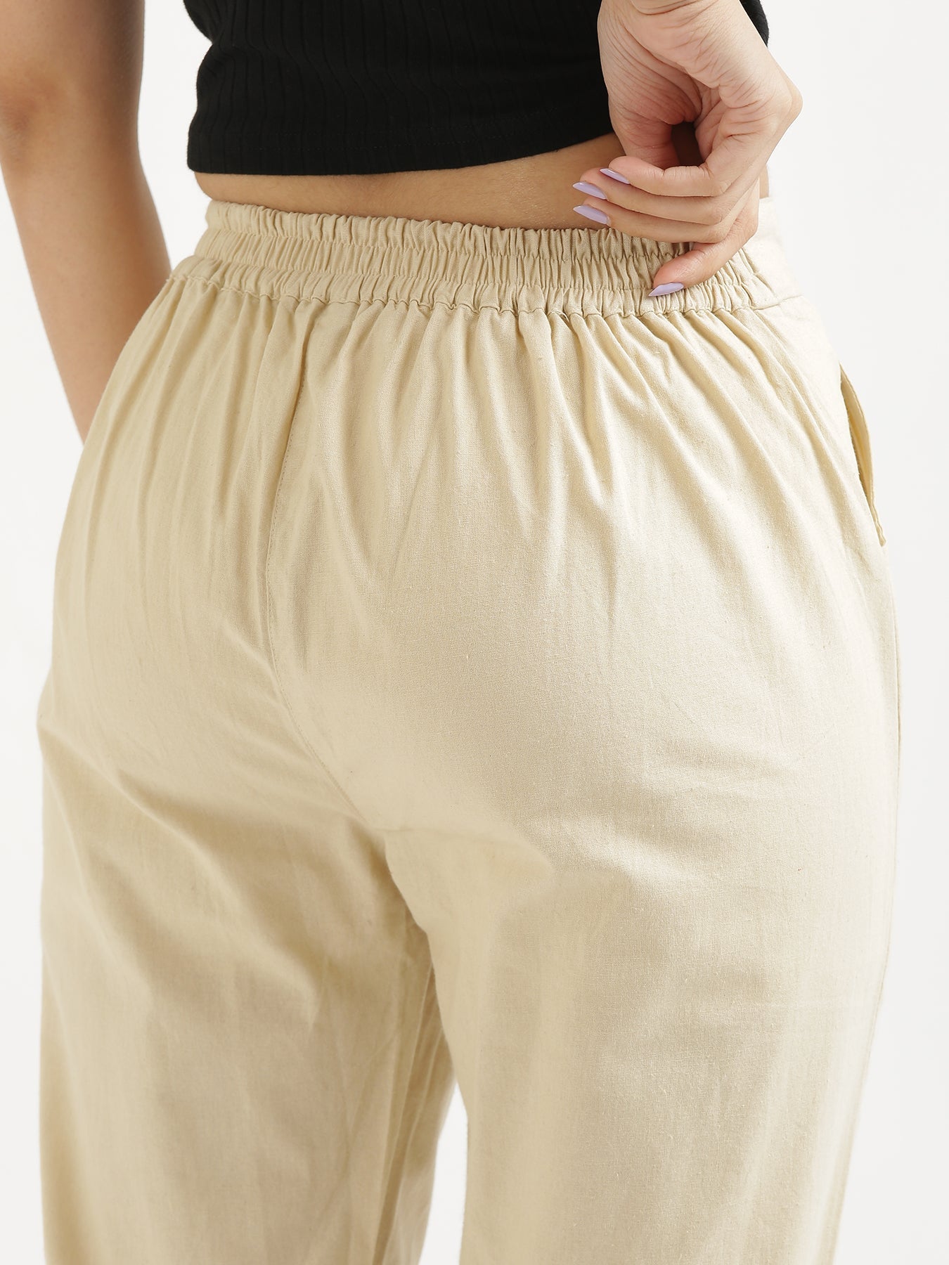 Vedora Essentials: Beige Cotton Pants for Seamless Style