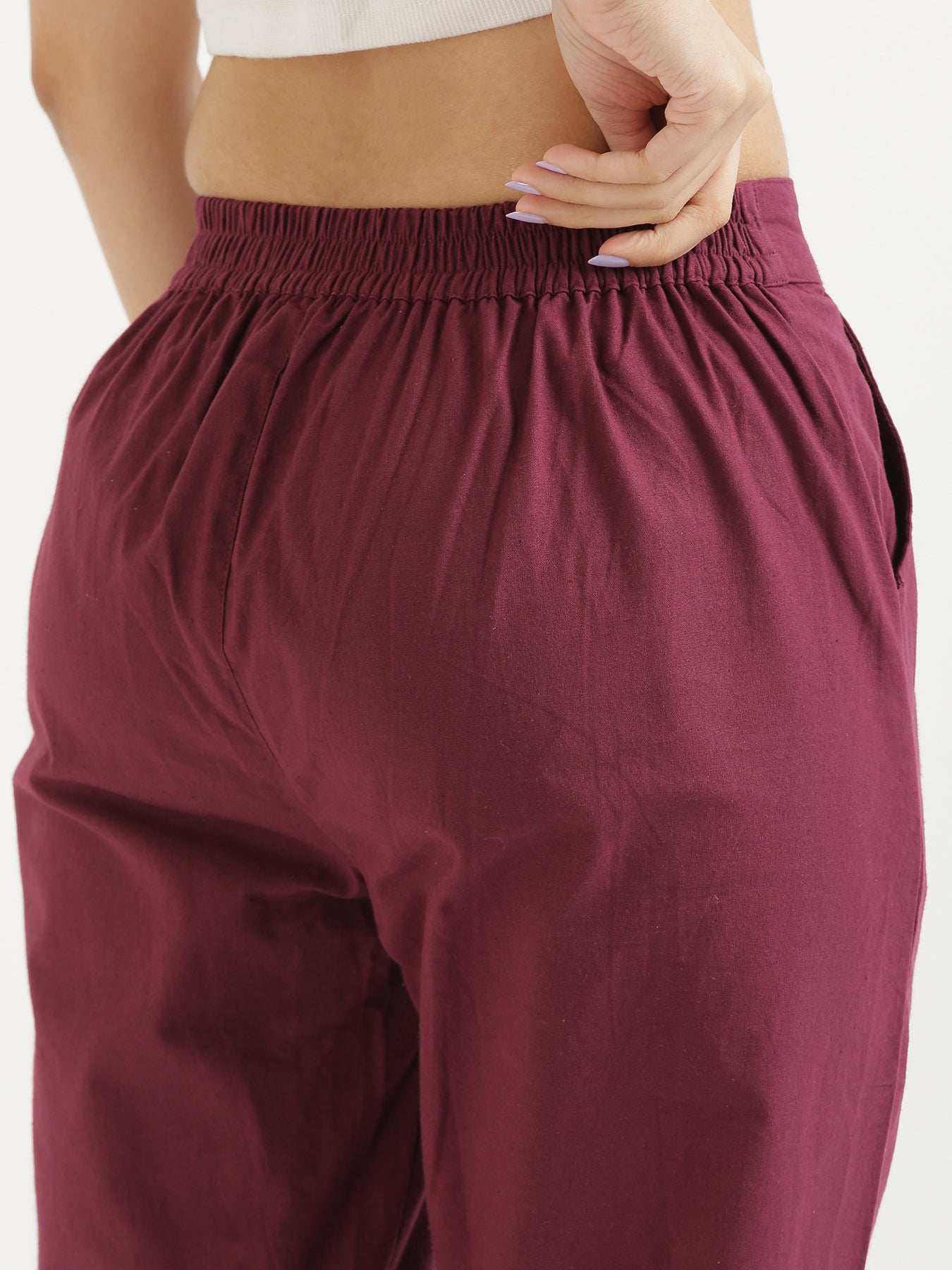 Vedora Luxe: Rich Wine Cotton Pants for Versatile Styling