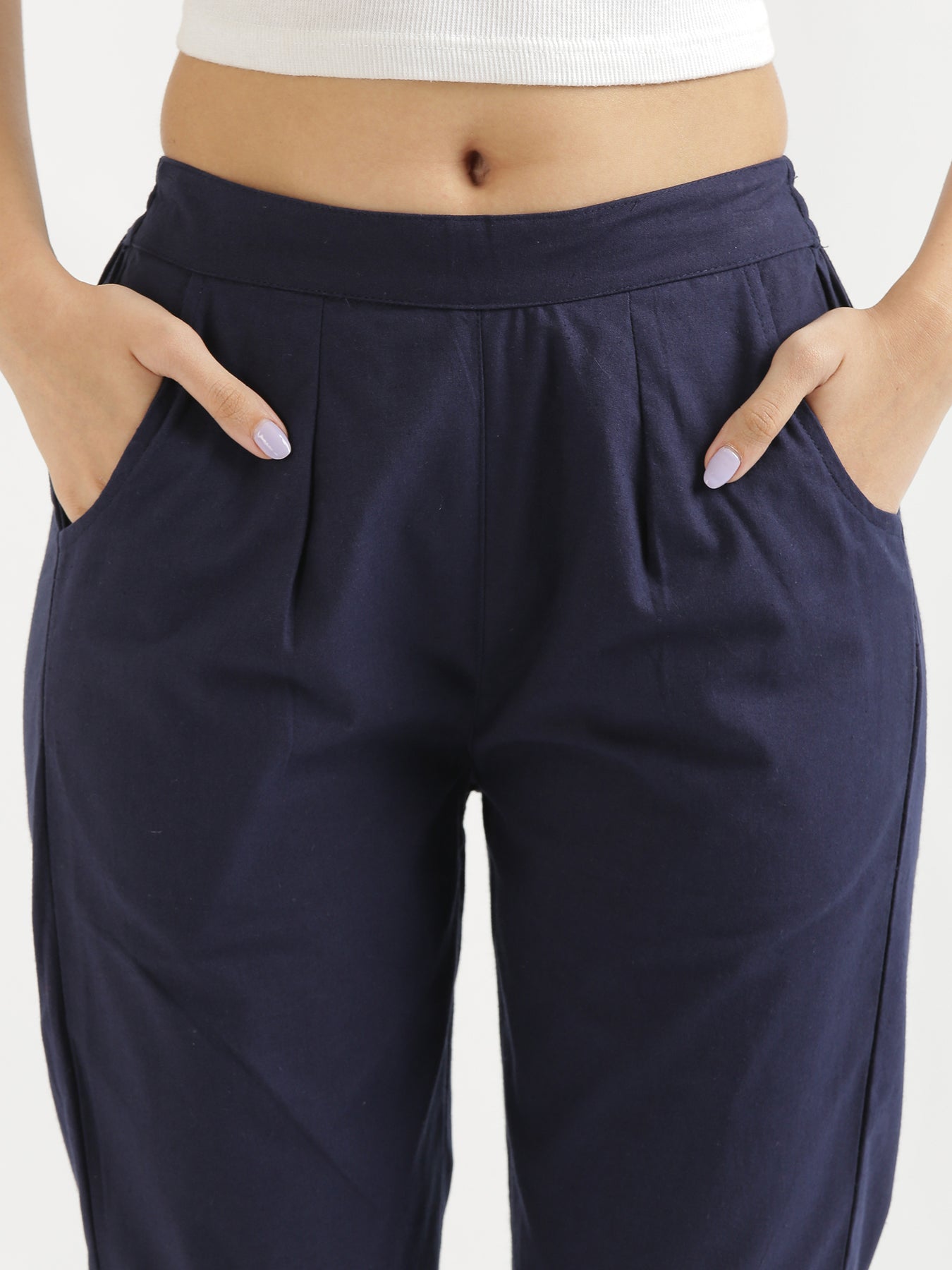 Vedora Versatility: Navy Blue Cotton Pants for Every Occasion