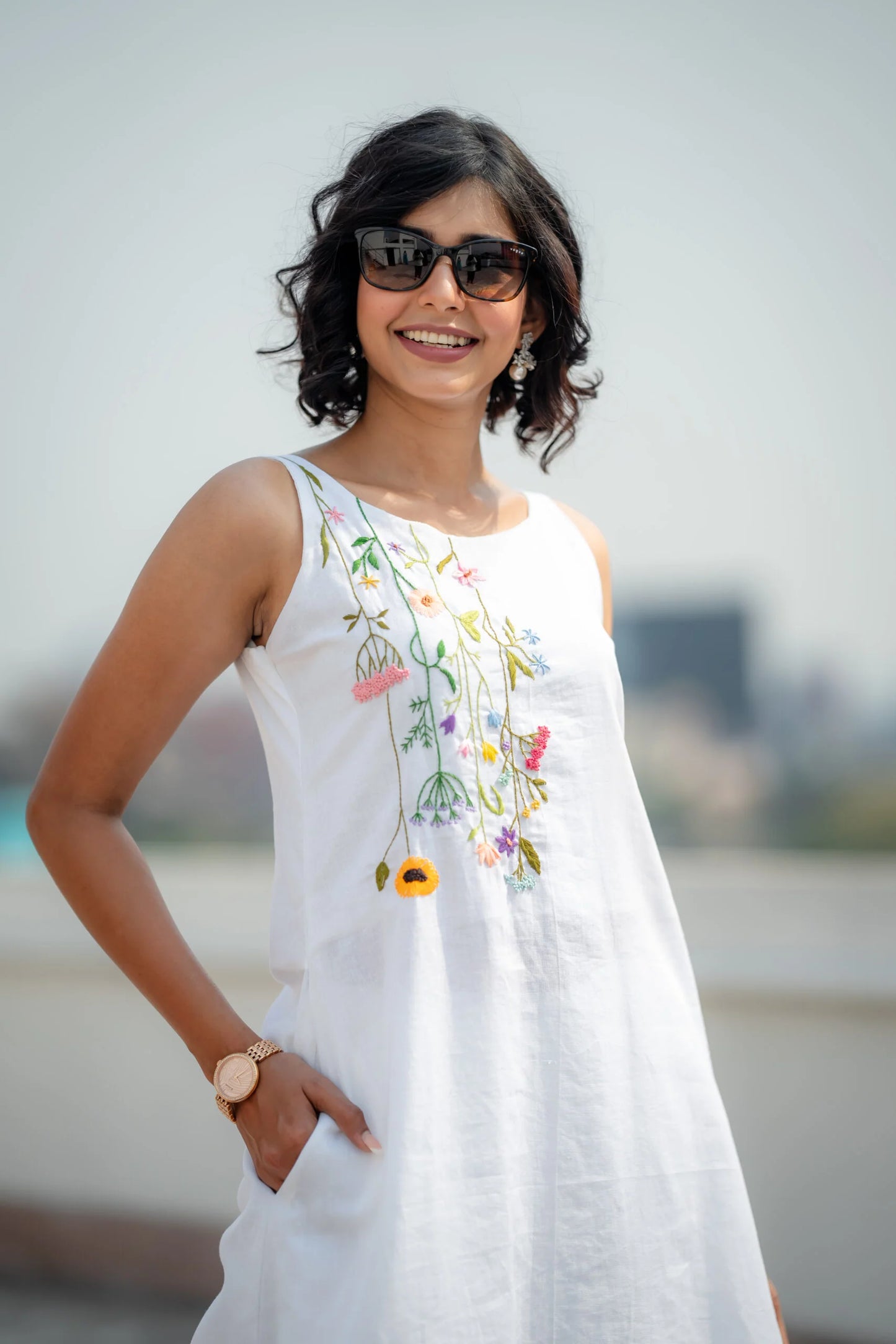 Ivory Bloom Cotton Slub Co-ord Set – Hand-Embroidered Floral Elegance by Vedora