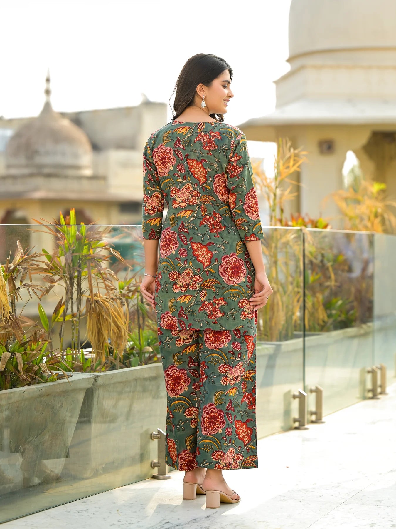 Floral Charm Green Cotton Co-ord Set