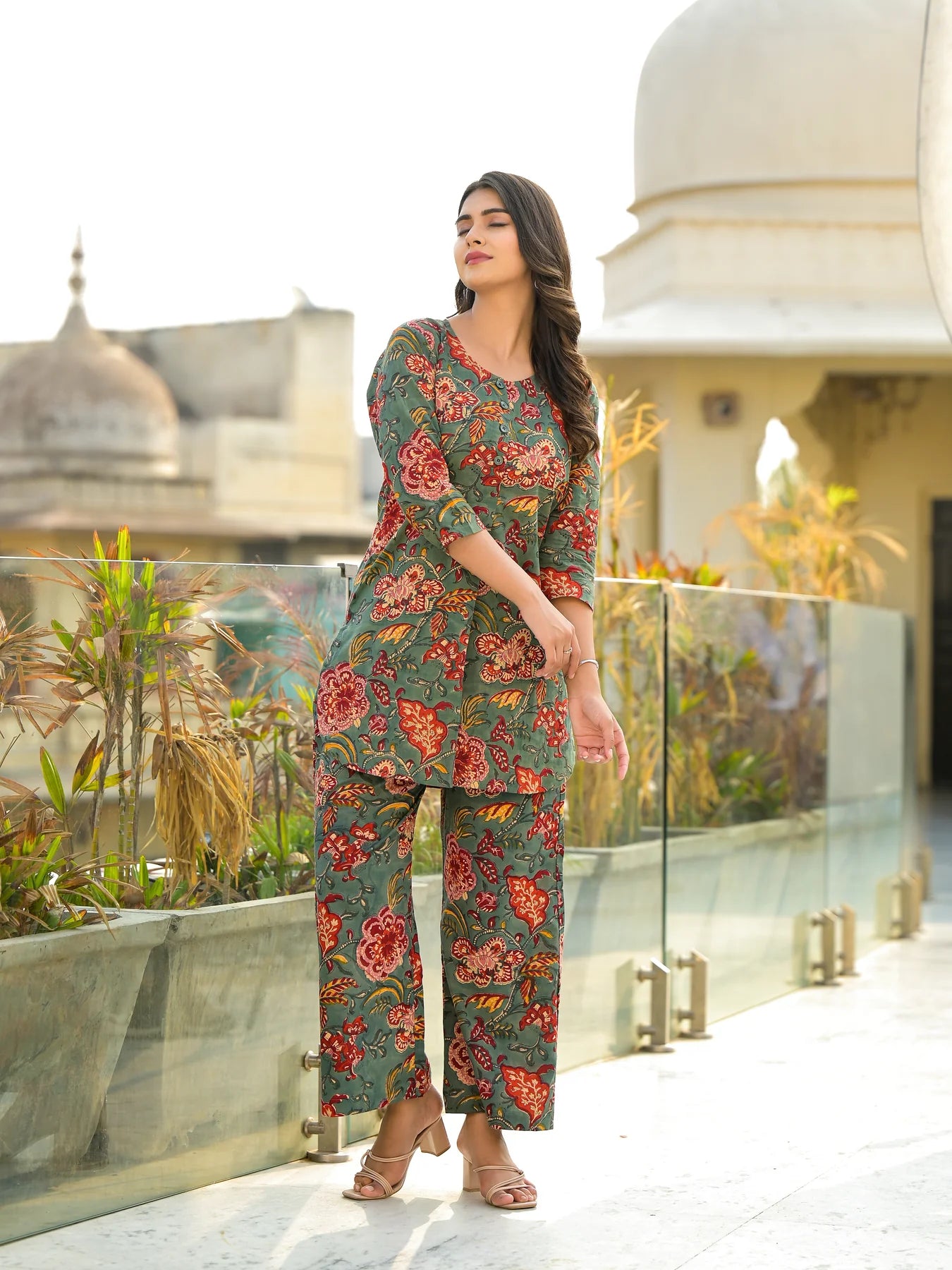 Floral Charm Green Cotton Co-ord Set