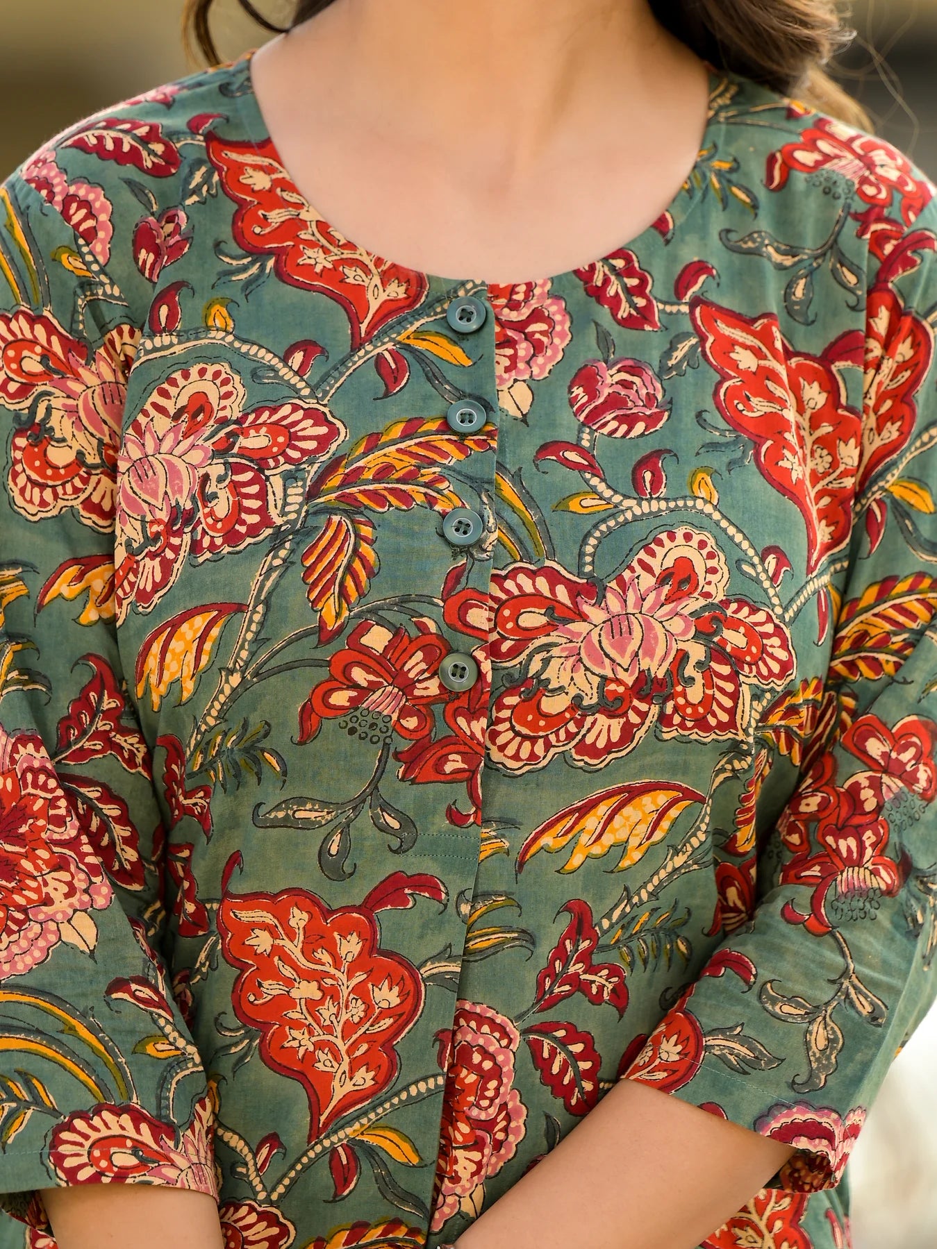 Floral Charm Green Cotton Co-ord Set