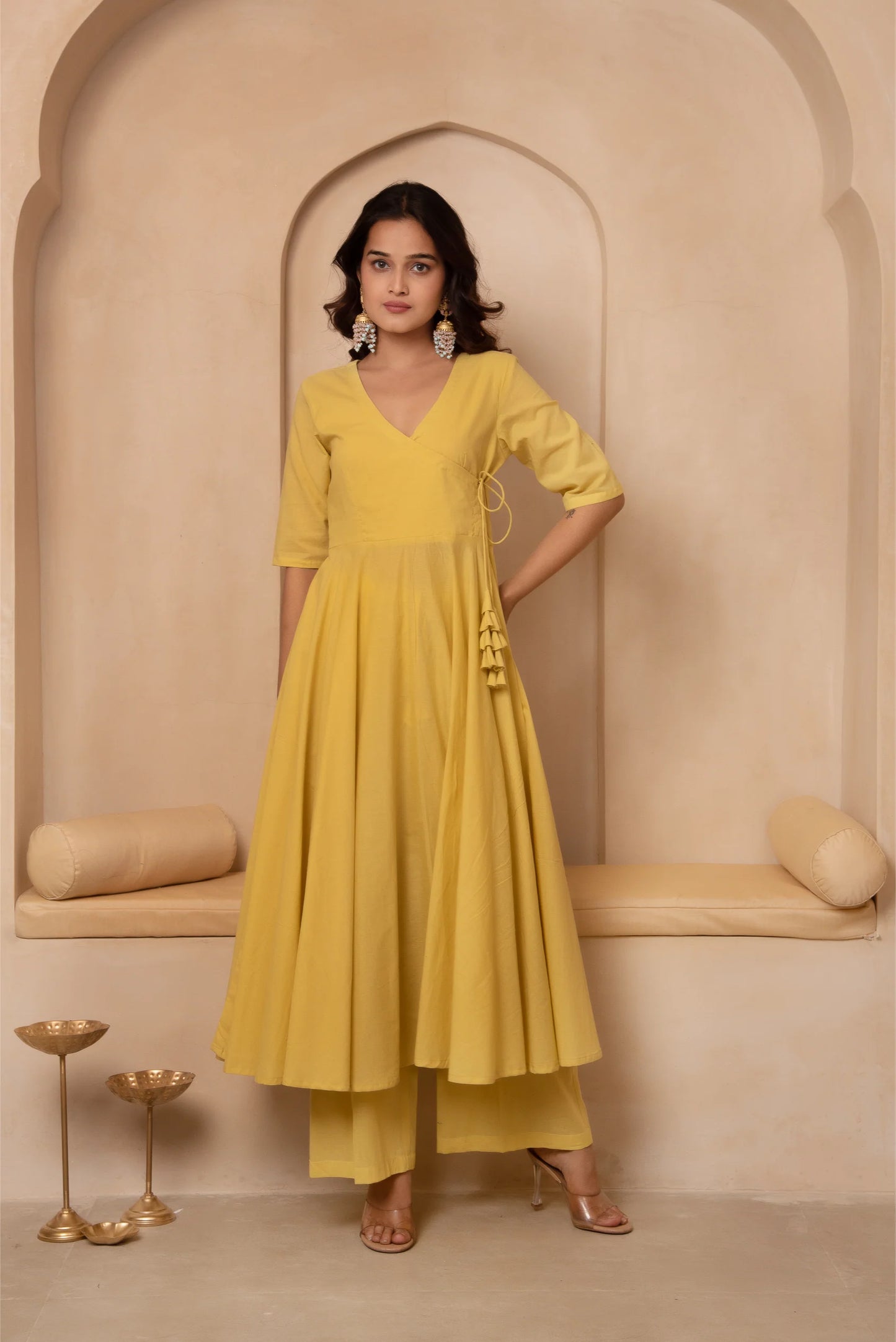 Angrakha Aura – Cotton Suit Set with Elegant Lace Detailing