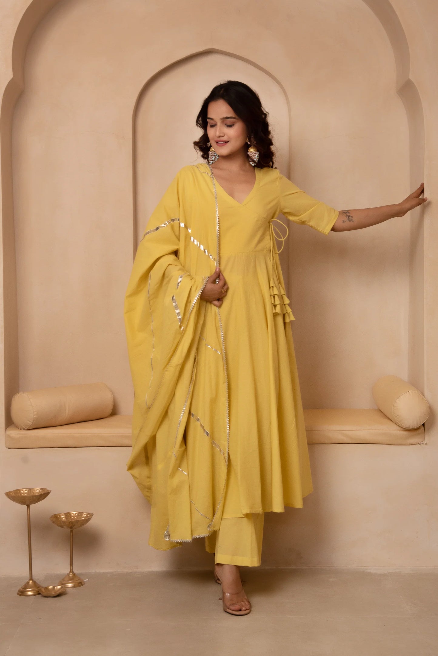 Angrakha Aura – Cotton Suit Set with Elegant Lace Detailing