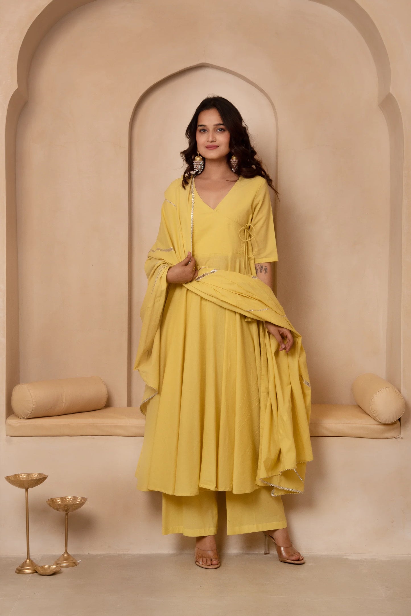 Angrakha Aura – Cotton Suit Set with Elegant Lace Detailing