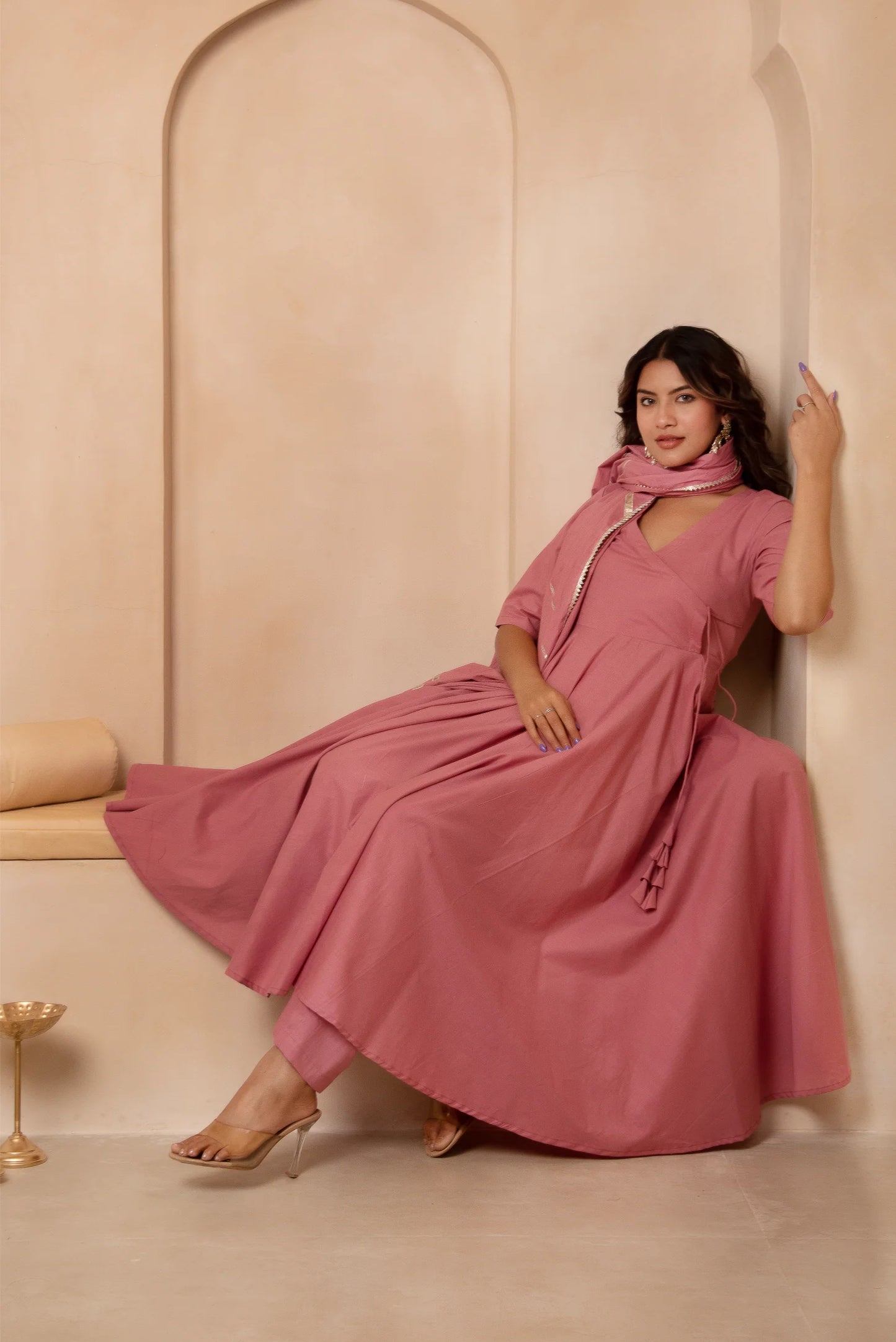 Angrakha Aura – Cotton Suit Set with Elegant Lace Detailing