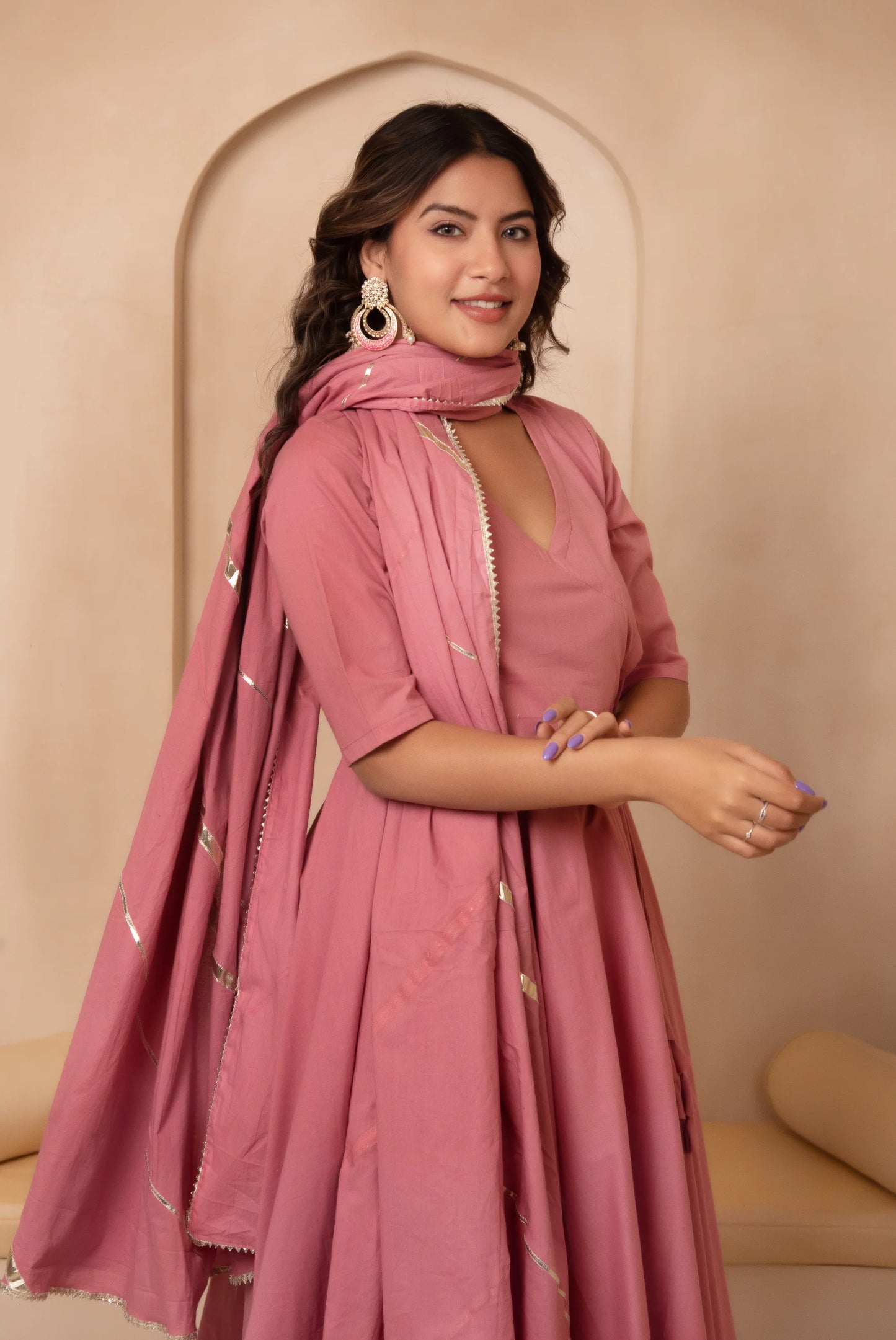 Angrakha Aura – Cotton Suit Set with Elegant Lace Detailing
