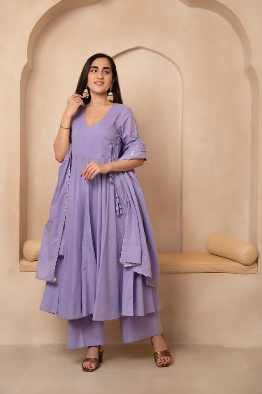 Angrakha Aura – Cotton Suit Set with Elegant Lace Detailing