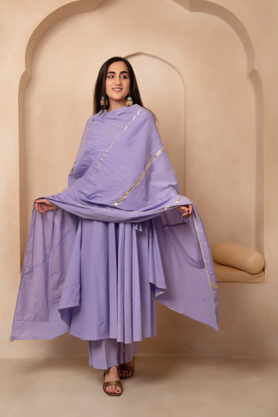 Angrakha Aura – Cotton Suit Set with Elegant Lace Detailing