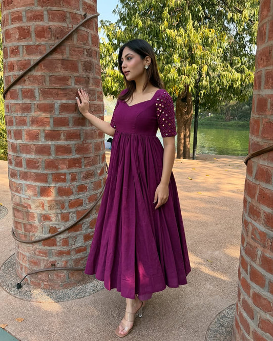 Deep Magenta Mirror Work Anarkali Kurta Set