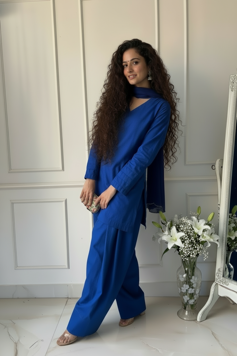 "Aara" - Solid Cotton Farshi Salwar Suit Set