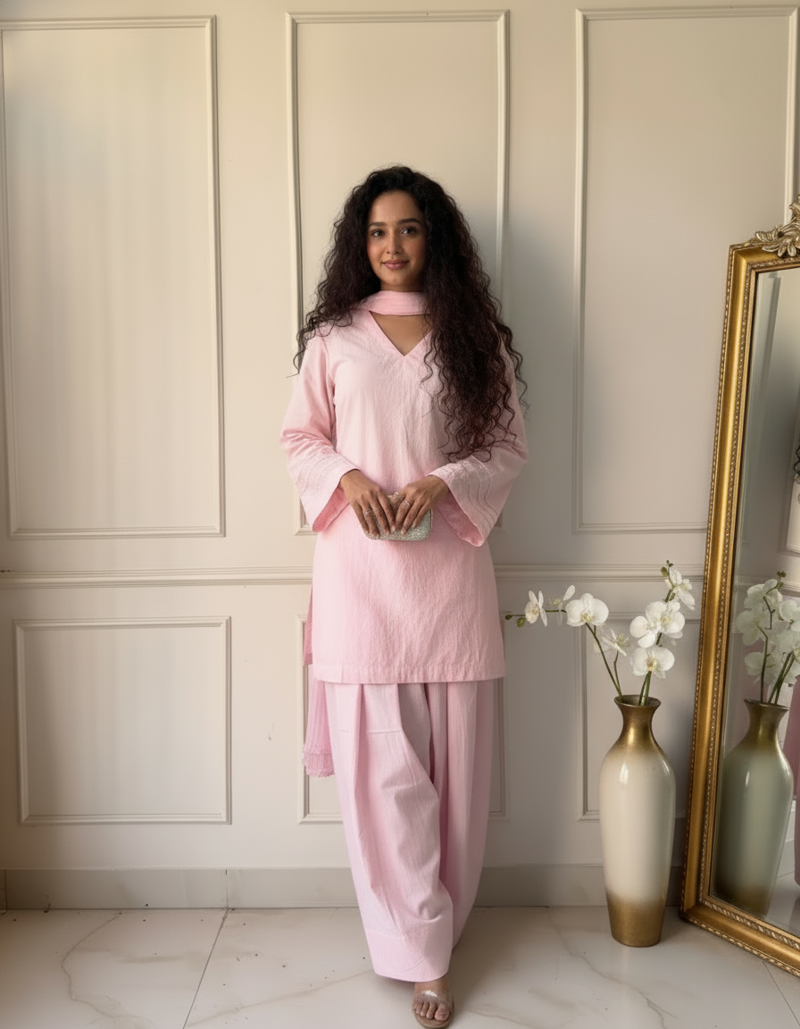 "Aara" - Solid Cotton Farshi Salwar Suit Set