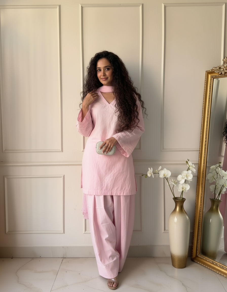 "Aara" - Solid Cotton Farshi Salwar Suit Set