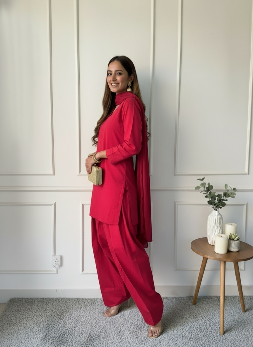 "Aara" - Solid Cotton Farshi Salwar Suit Set