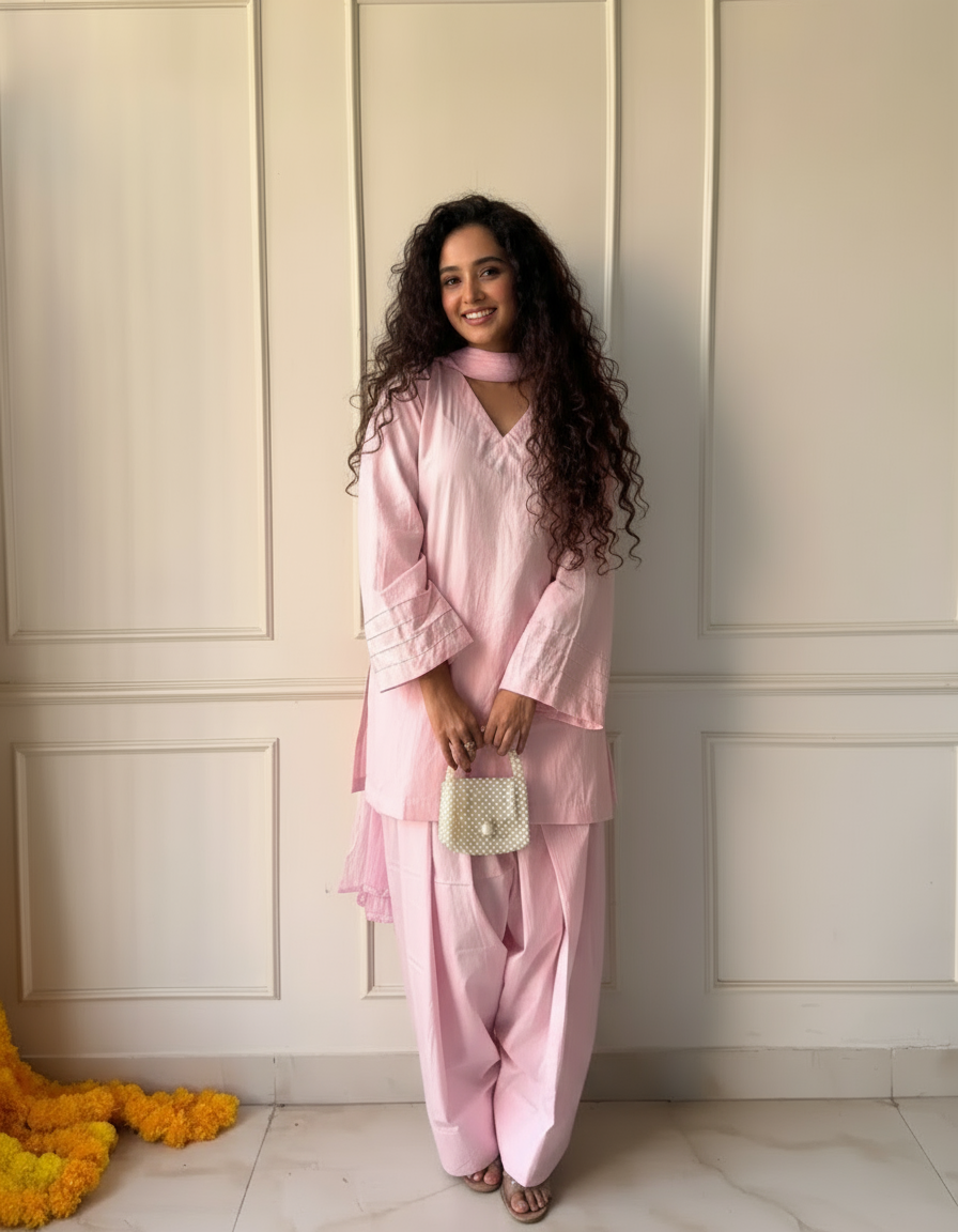 "Aara" - Solid Cotton Farshi Salwar Suit Set