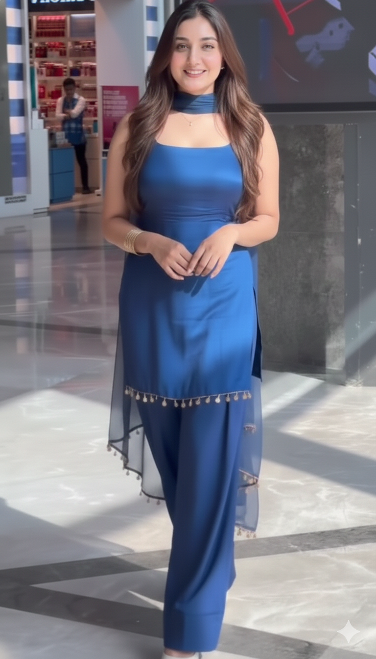 "Indraneela" - Royal Blue Modal Silk Blend Festive Suit Set