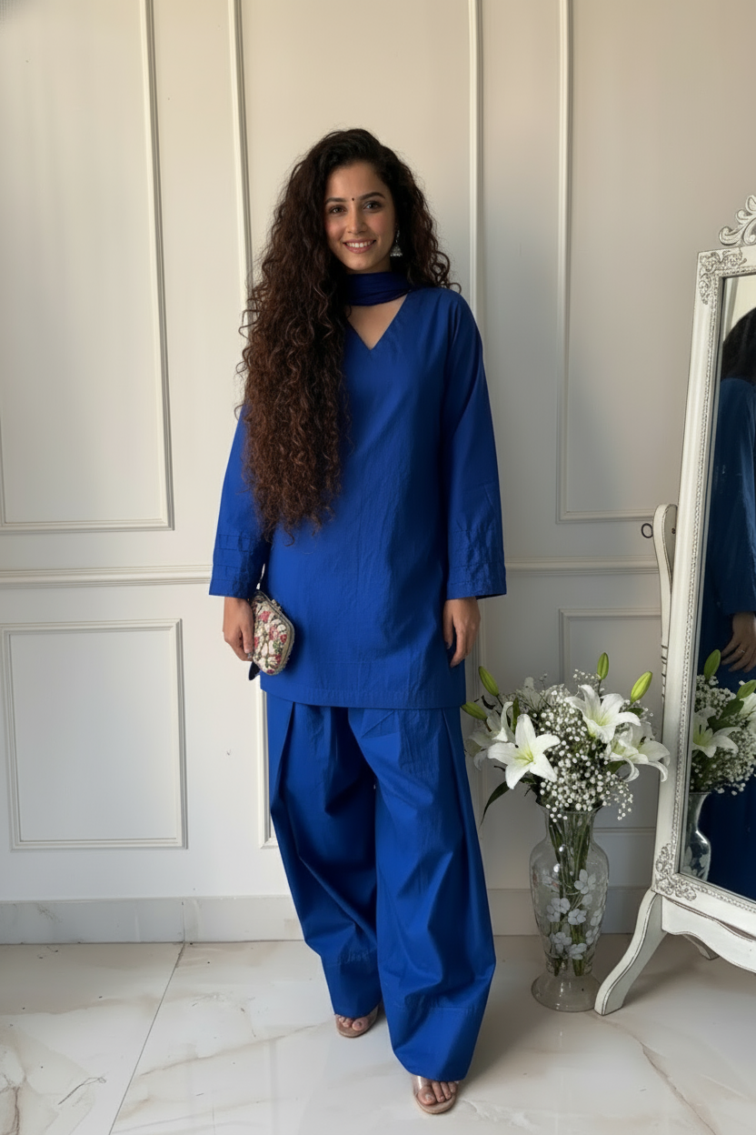 "Aara" - Solid Cotton Farshi Salwar Suit Set