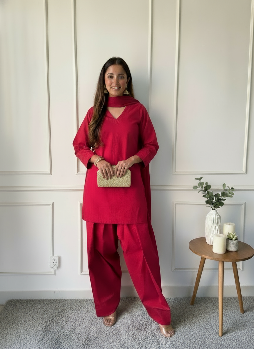 "Aara" - Solid Cotton Farshi Salwar Suit Set