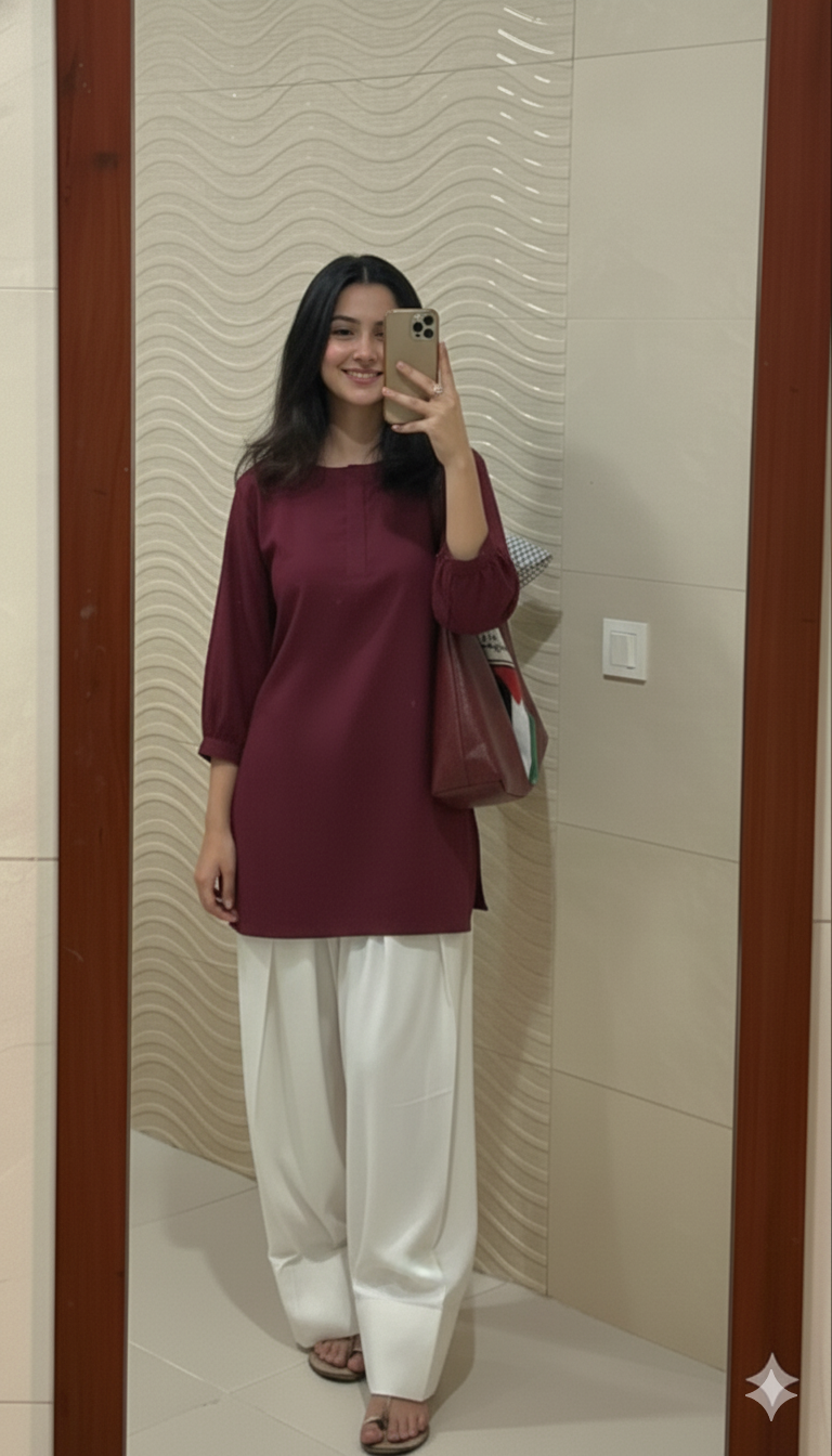 "Myra" - Maroon Kurta & White Farshi Salwar Set