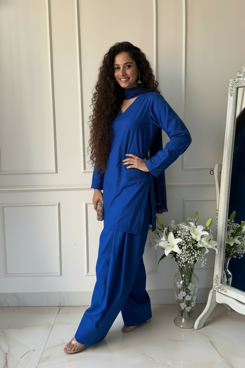 "Aara" - Solid Cotton Farshi Salwar Suit Set