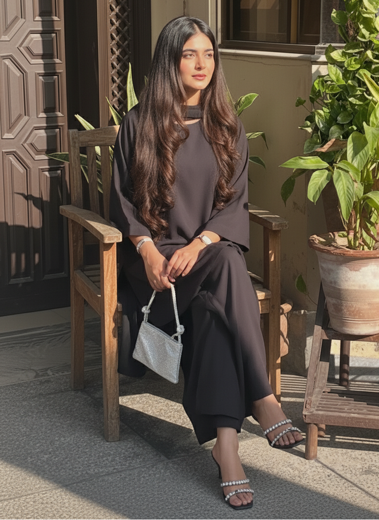 Vedora 'Amina' Breathable Black Farshi Salwar Set