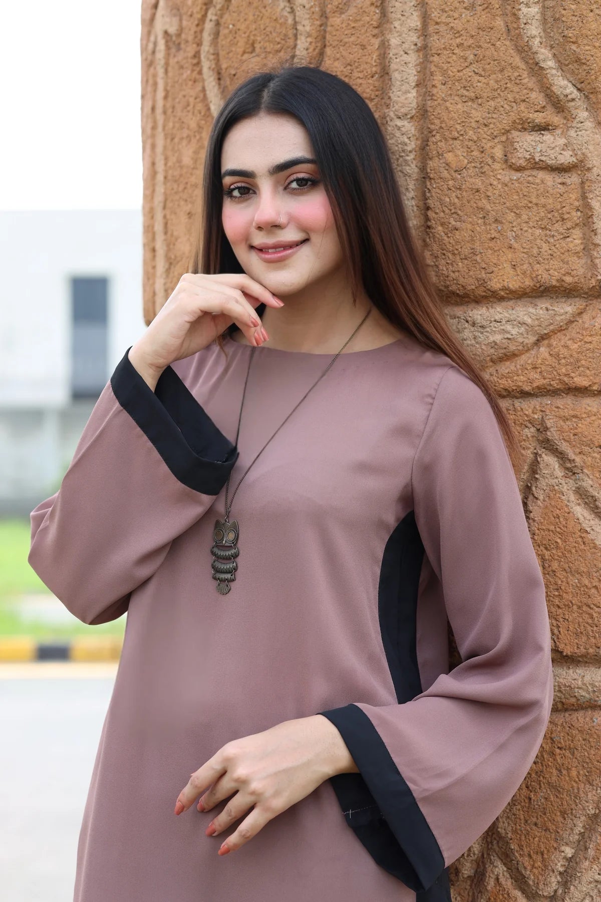 Mauve Stripped Kurta Set