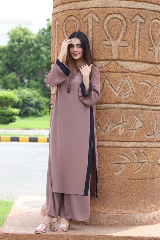 Mauve Stripped Kurta Set