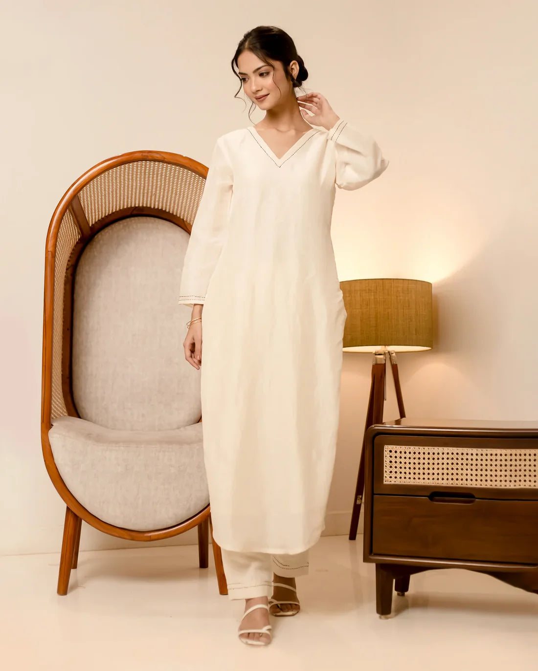 "Shwetambari" - Pristine White Cotton Flex Straight Kurta & Pants Set