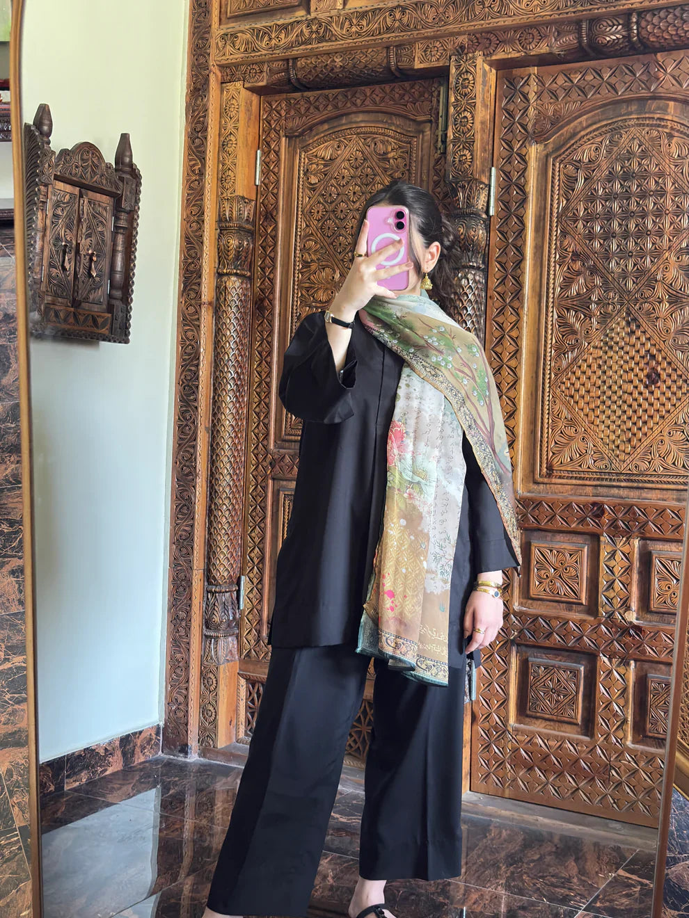 "Zaha" - Sophisticated Black Cotton Tunic & Wide Pants Co-ord Set