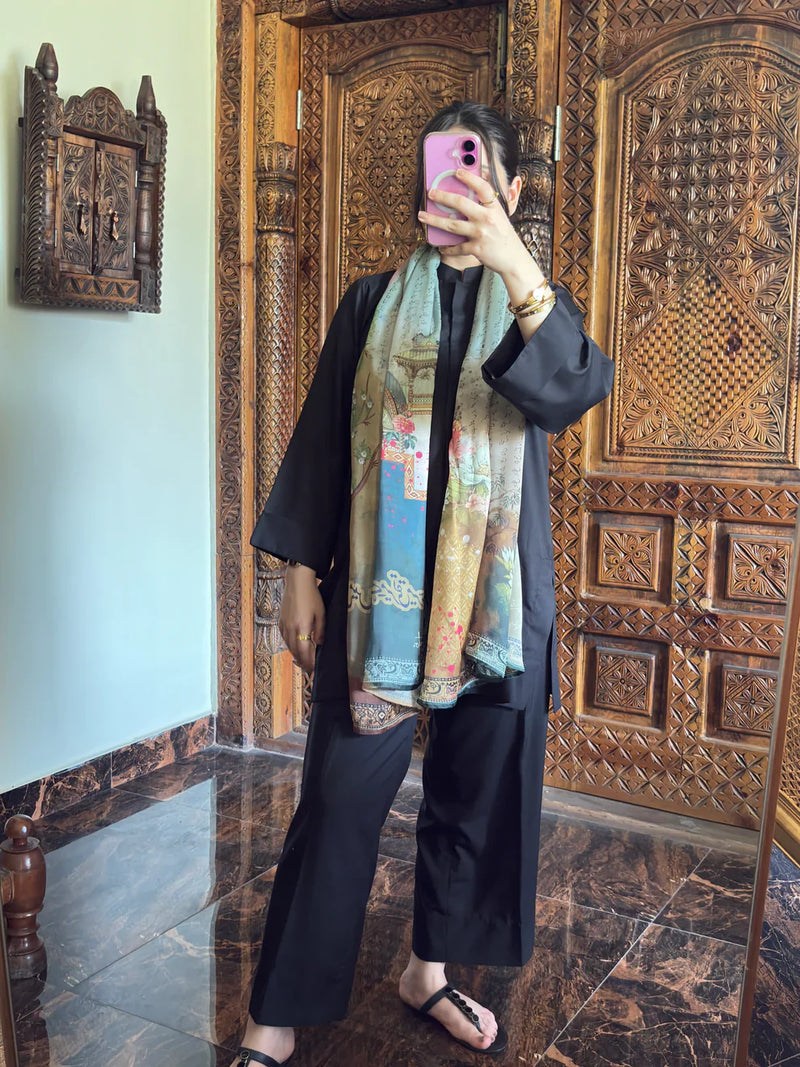 "Zaha" - Sophisticated Black Cotton Tunic & Wide Pants Co-ord Set