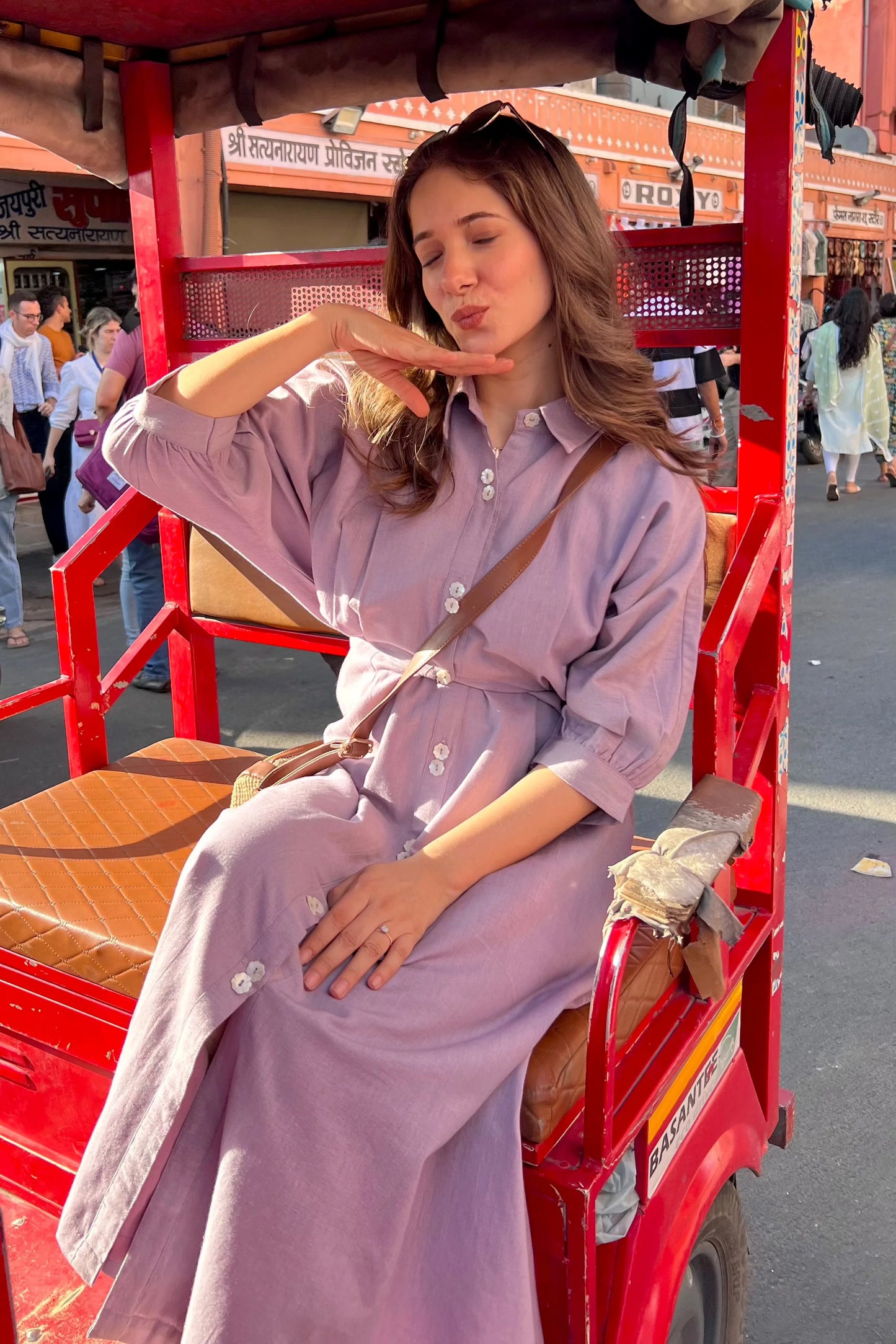 "Samira" - Lilac Cotton Flex Button-Down Shirt Dress