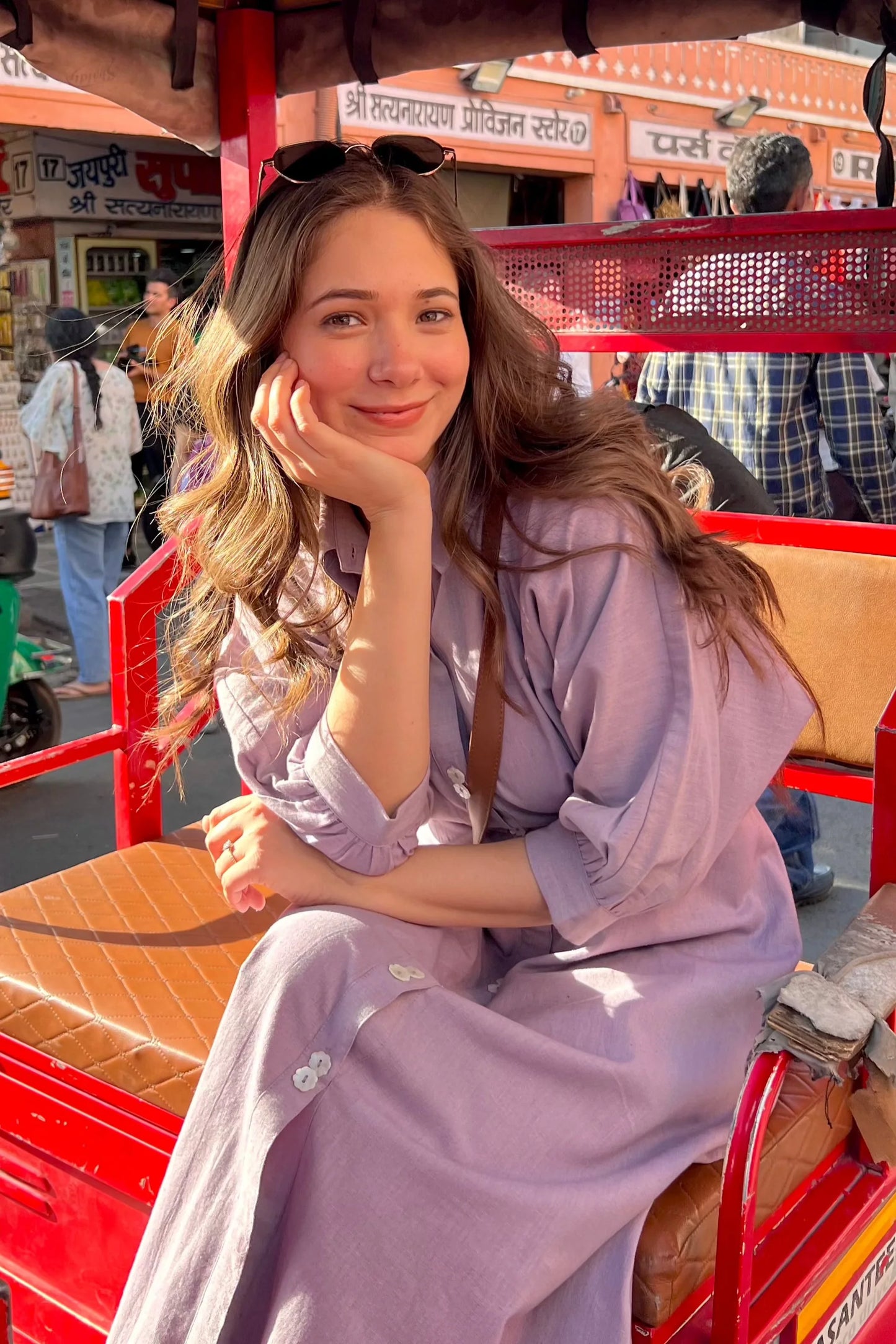 "Samira" - Lilac Cotton Flex Button-Down Shirt Dress