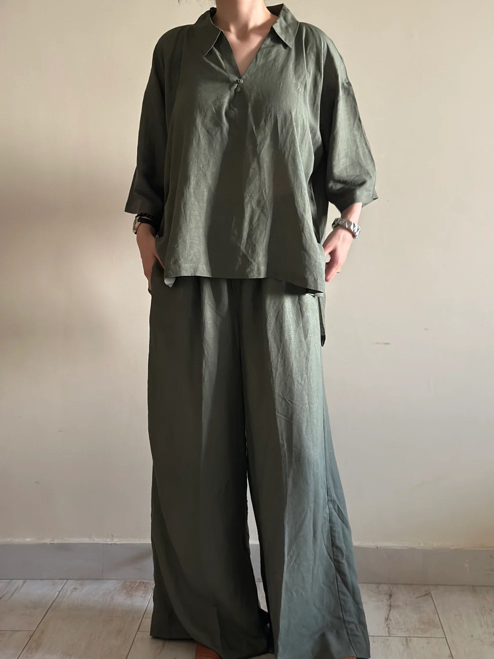 Olive Whisper – Cotton Slub Co-ord Set