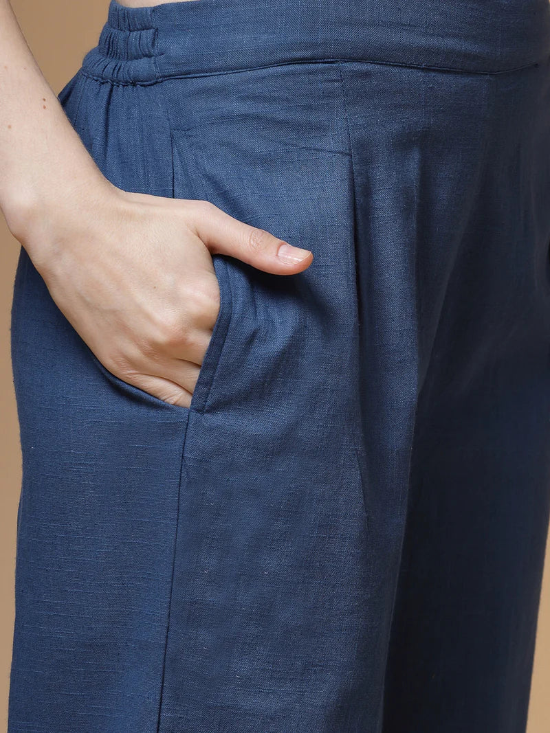 "Charvi" - Elegant Cotton Slub Kurta & Straight Pants Set