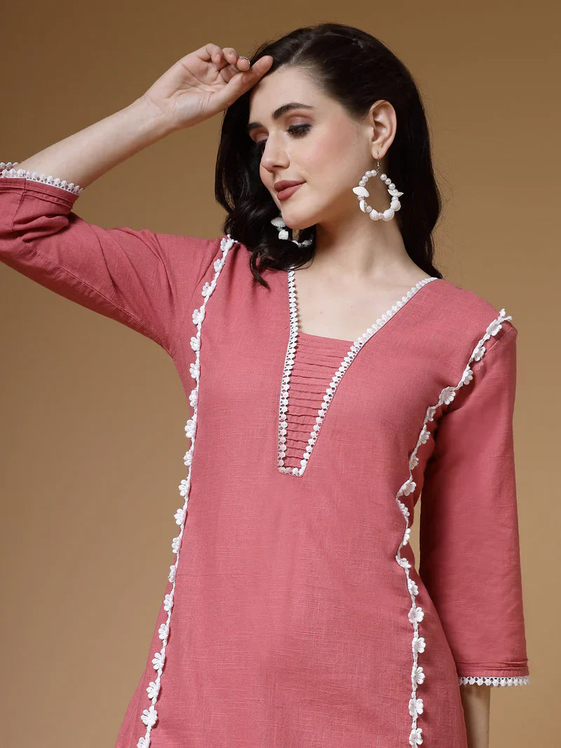 "Charvi" - Elegant Cotton Slub Kurta & Straight Pants Set