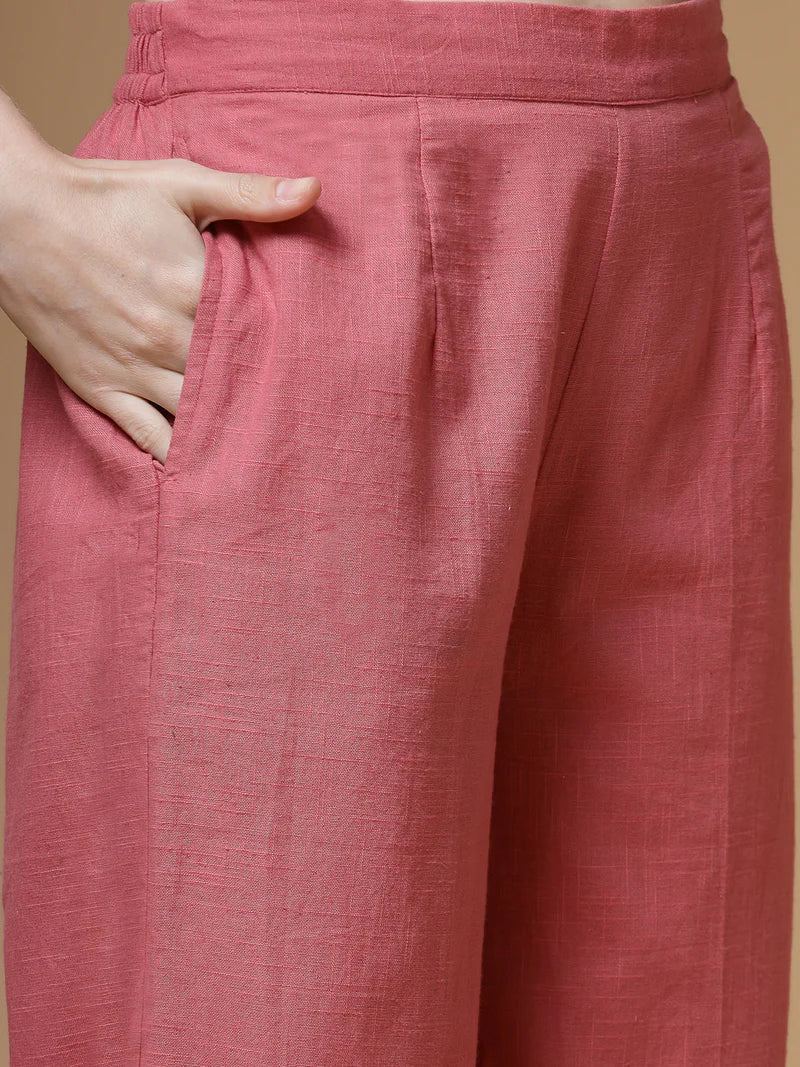 "Charvi" - Elegant Cotton Slub Kurta & Straight Pants Set