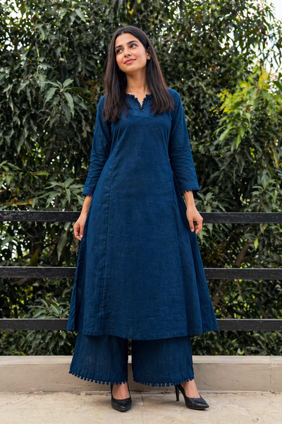 Noira Cotton Kurta Set for Women A-Line Kurta with Wide Pants