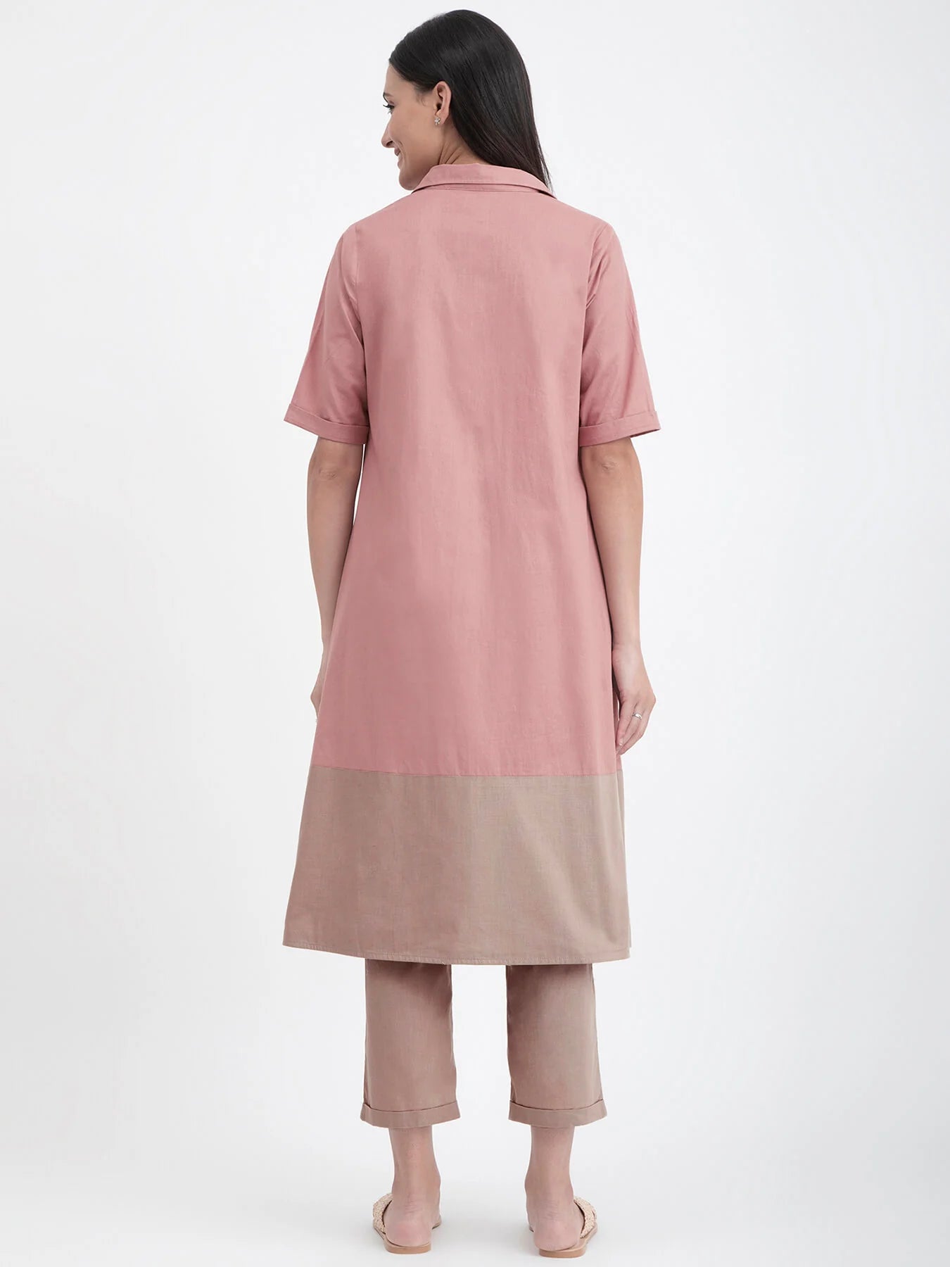 Muted Bloom – Blush & Beige Colourblock Cotton Kurta Set