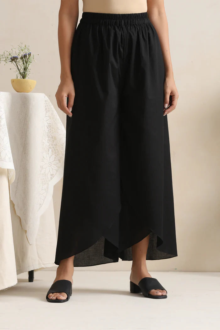 "Kaira" - Chic Black Cotton Tunic & Tulip Pants Co-ord Set