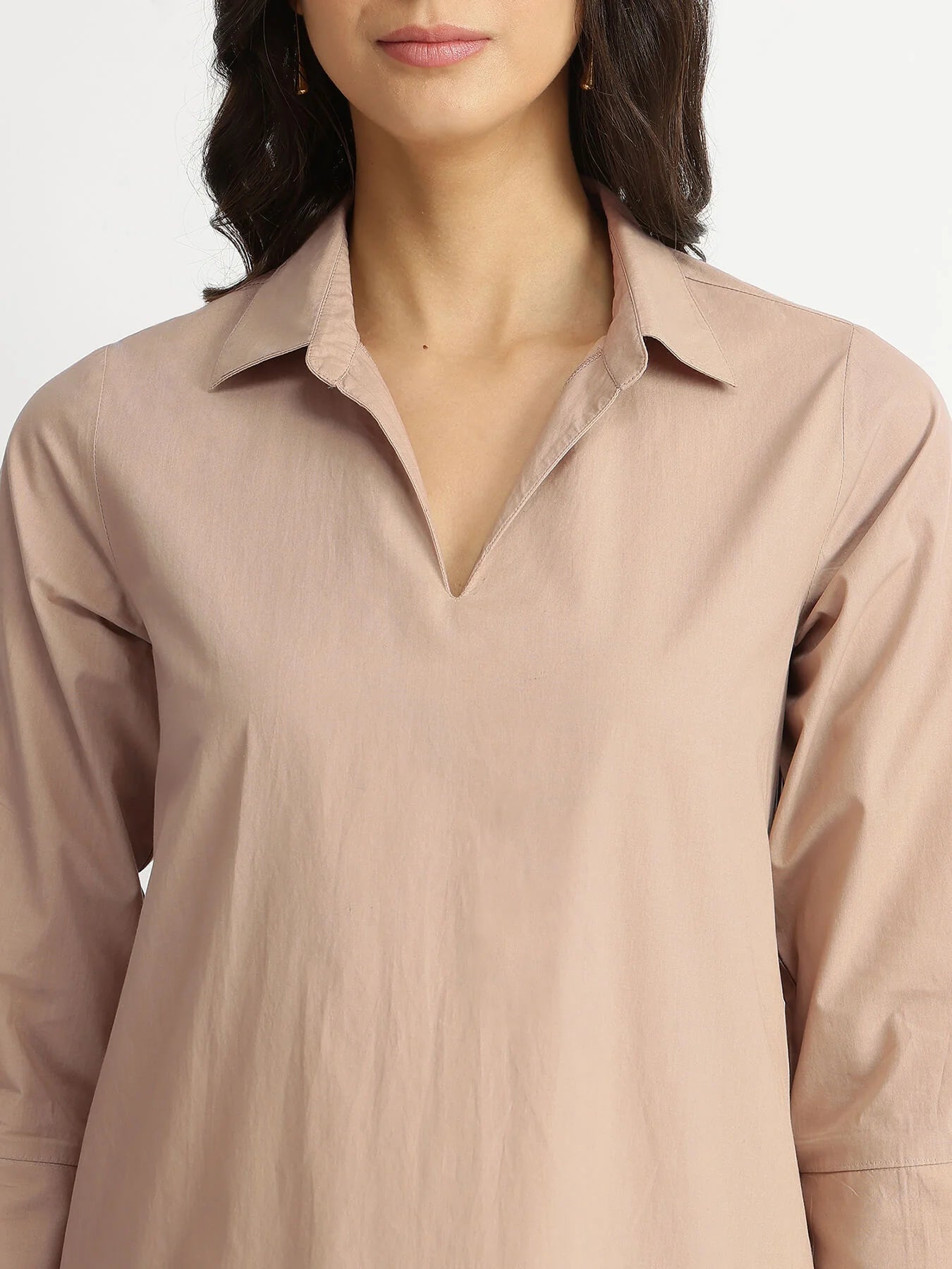 Air Loom Cotton Poplin Solid Co-ord Set - Beige