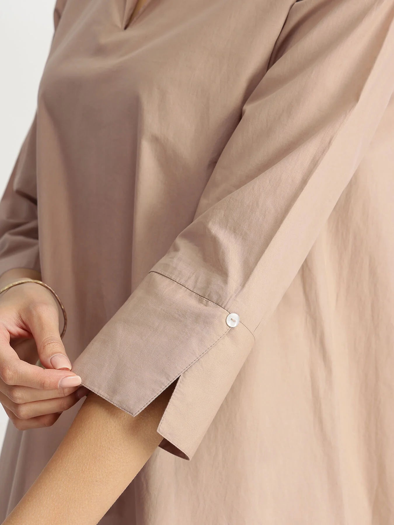 Air Loom Cotton Poplin Solid Co-ord Set - Beige